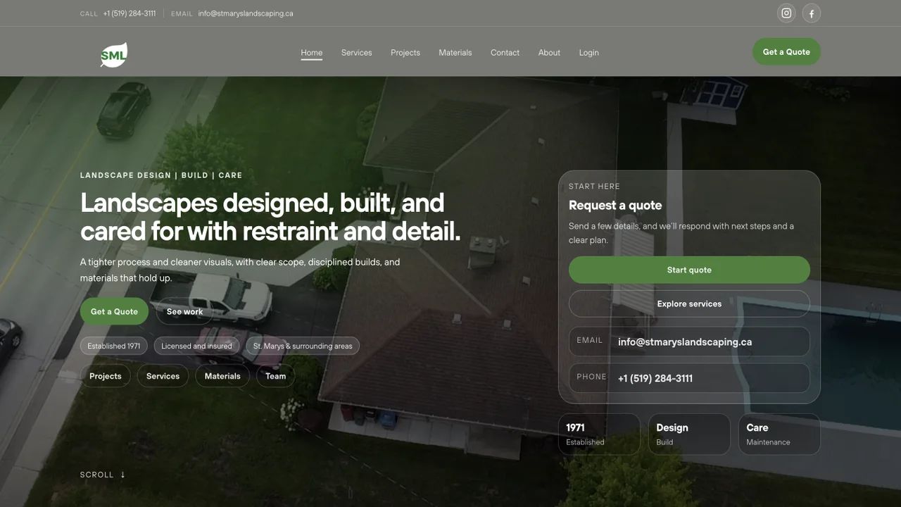 St. Marys Landscaping website